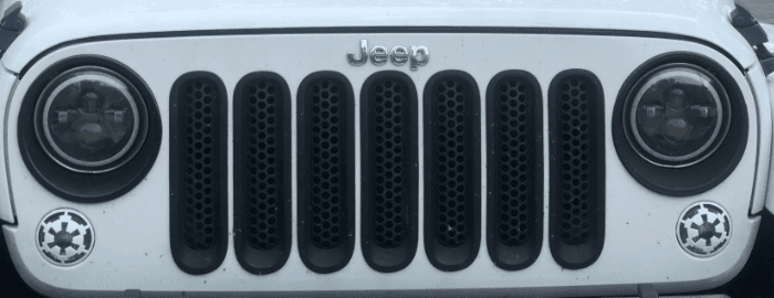 Photo of Star Wars Imperial Cog Blinker and Fog Light Grilles for Jeep Wrangler