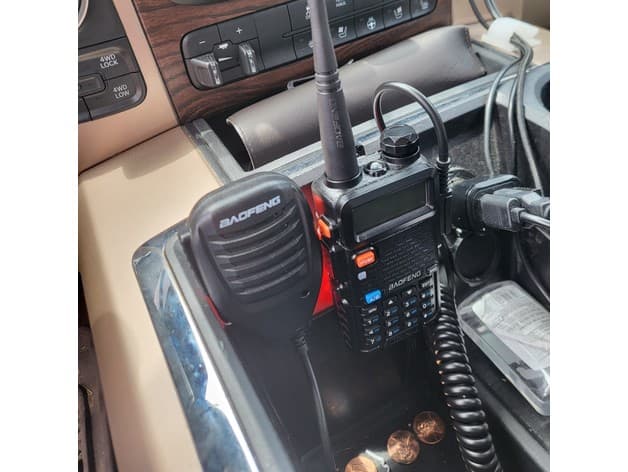 Photo of UV-5R and mic stand for Ram 1500 (4th gen)