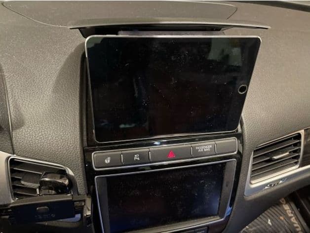 VW Touareg tablet mount for dashboard cubby lid - image